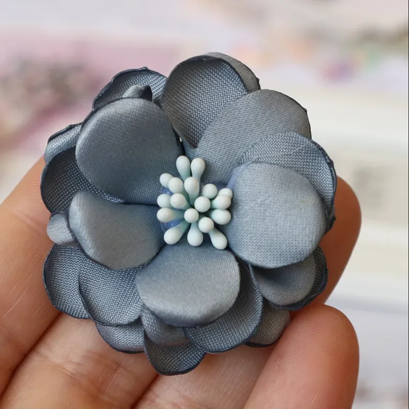 5 Stücke 4,5 CM Handgemachte Satin Stoff Künstliche Blume Für Hochzeit Party Kleidung Dekoration DIY Haarschmuck – Detail 3
