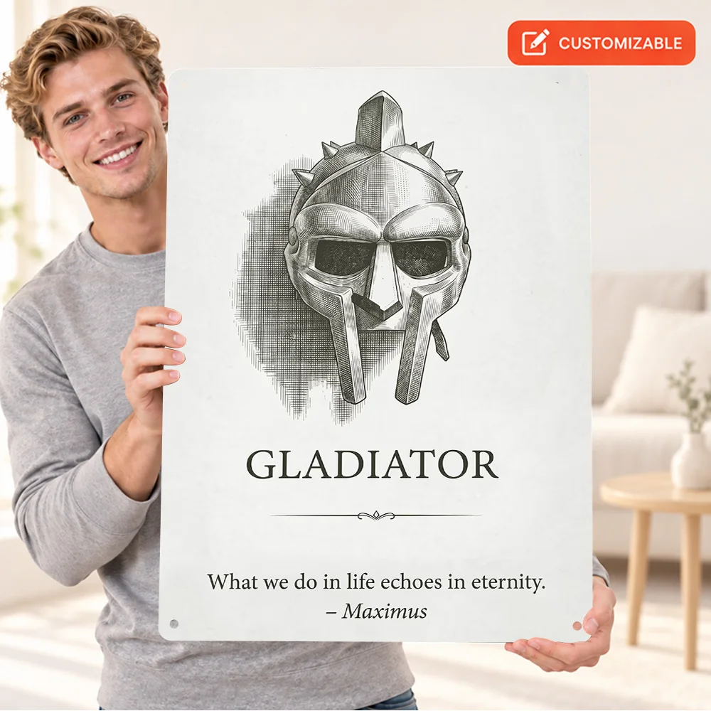 Gladiator Helmet Eternity Quote Textured Metal Poster Battle Graphic Wall Art For Gym Personalized Aluminum Sign Graduate Gift