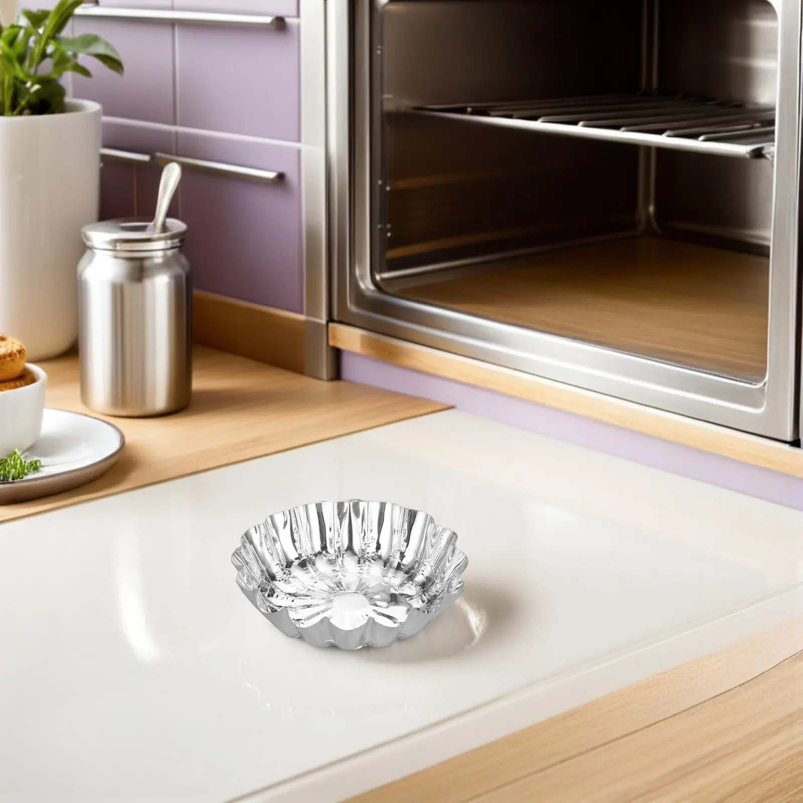 

100Pcs Chrysanthemum Foil Egg Tart Trays Disposable Baking Molds Mini Tart Pans Jelly Pudding Dessert Trays Kitchen Gadget