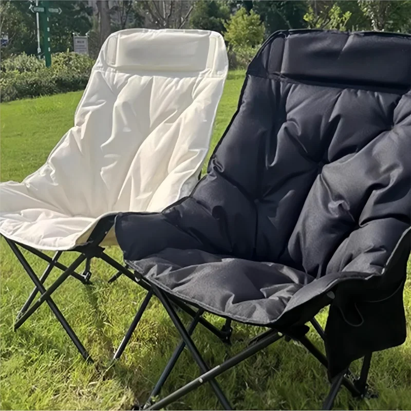 Outdoor Full Sponge Filled Fishing Chair Portable Folding Balcony Recliner Beach Chair With Carry Bag And Side Pocket