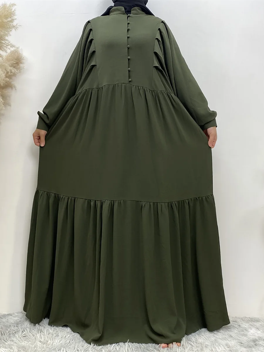 Muslim Middle Eastern Women\'s Abaya Loose Style Chiffon Long dress Solid Color Islamic Clothing Dubai Turkey Loose A-line button