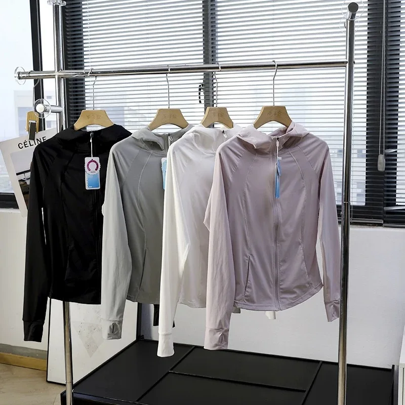 

Slimming Ice Silk Cool Feeling UPF50 Sun Protection Yoga Jacket Women's Shaping Outerwear Breathable Long Sleeve Zipper Closure