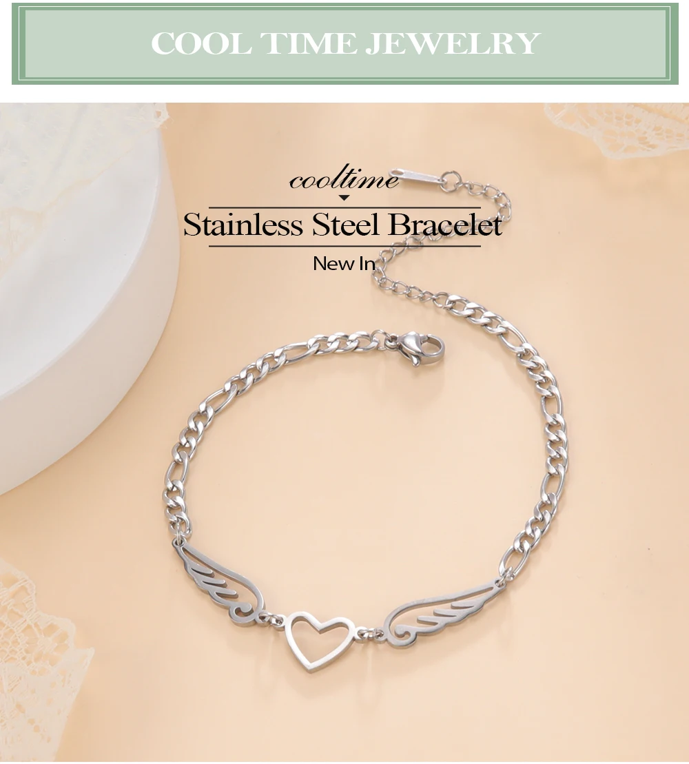 COOLTIME Herz Engelsflügel Armbänder für Frauen Edelstahl Goldene Farbe Hand Fußkette Charm Schmuck Geschenk – Detail 1