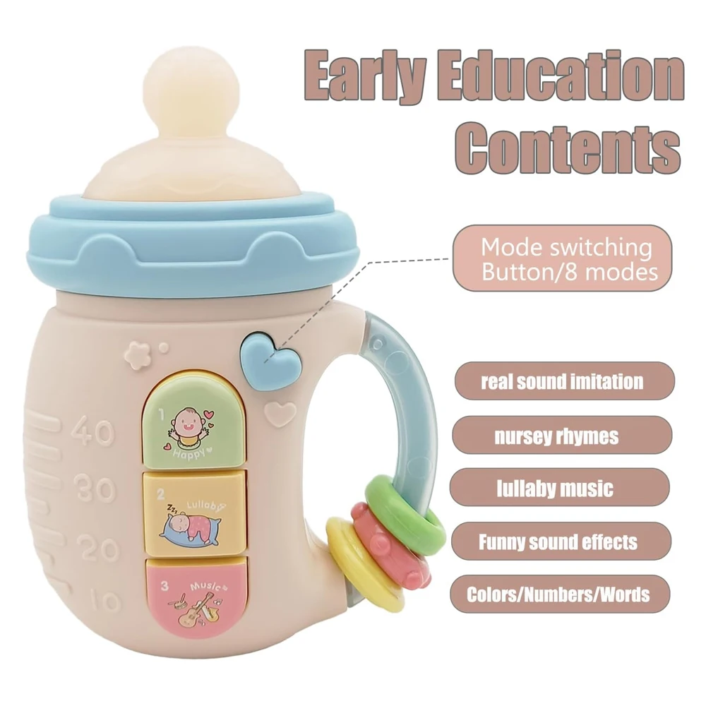 Educational Rattles Toy Musical Feeding Bottle Pacifier Newborn Soft Glue Teether Baby Mobile Rattles Toys Soothing Vocal Music