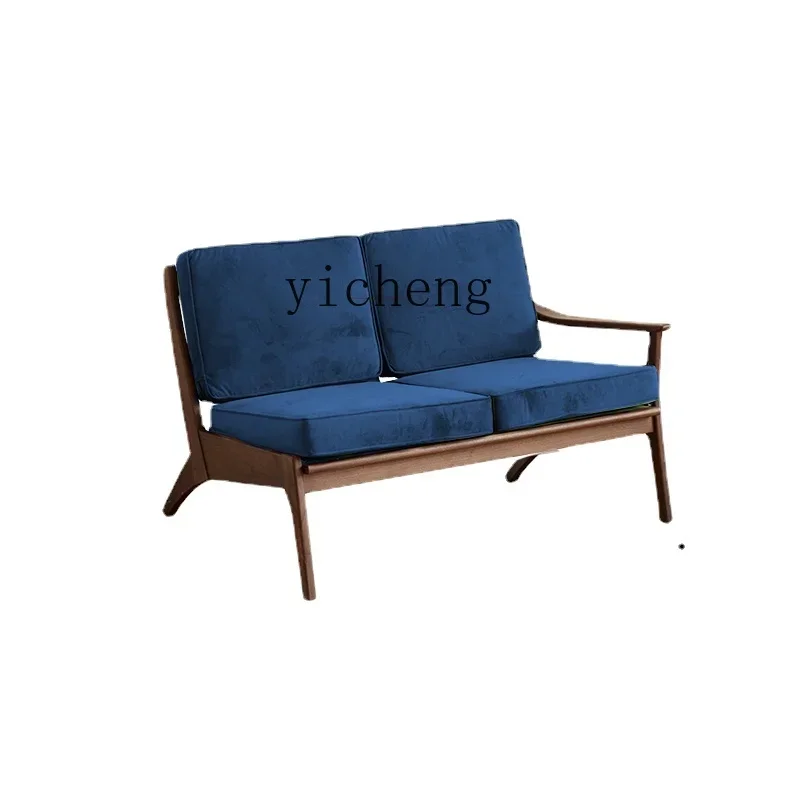 

YY Leisure Bench Nordic Retro Black Walnut Solid Wood Fabric Three-Seat Sofa