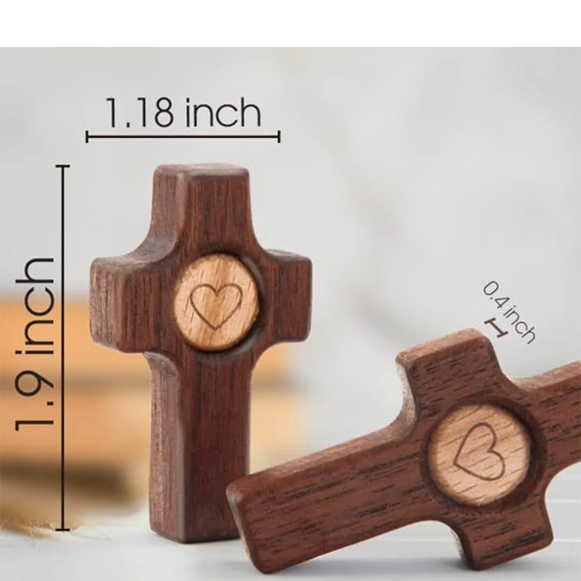50pcs Handheld Cross with Heart Cutout Wooden Pocket Cross with Heart Cutout Stress Relief Custom Name Gift