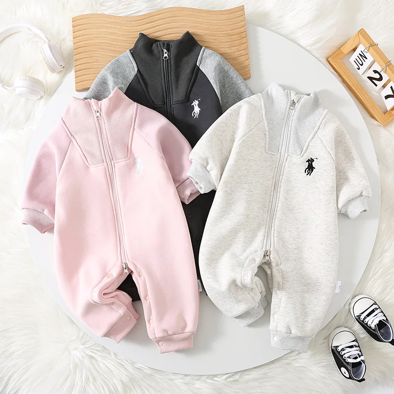 ملابس أطفال الرضع رومبير شتوي مبطن بالصوف مع سحاب سميك دافئ نمط المال القديم ملابس للفتيات حديثي الولادة Boys66-100