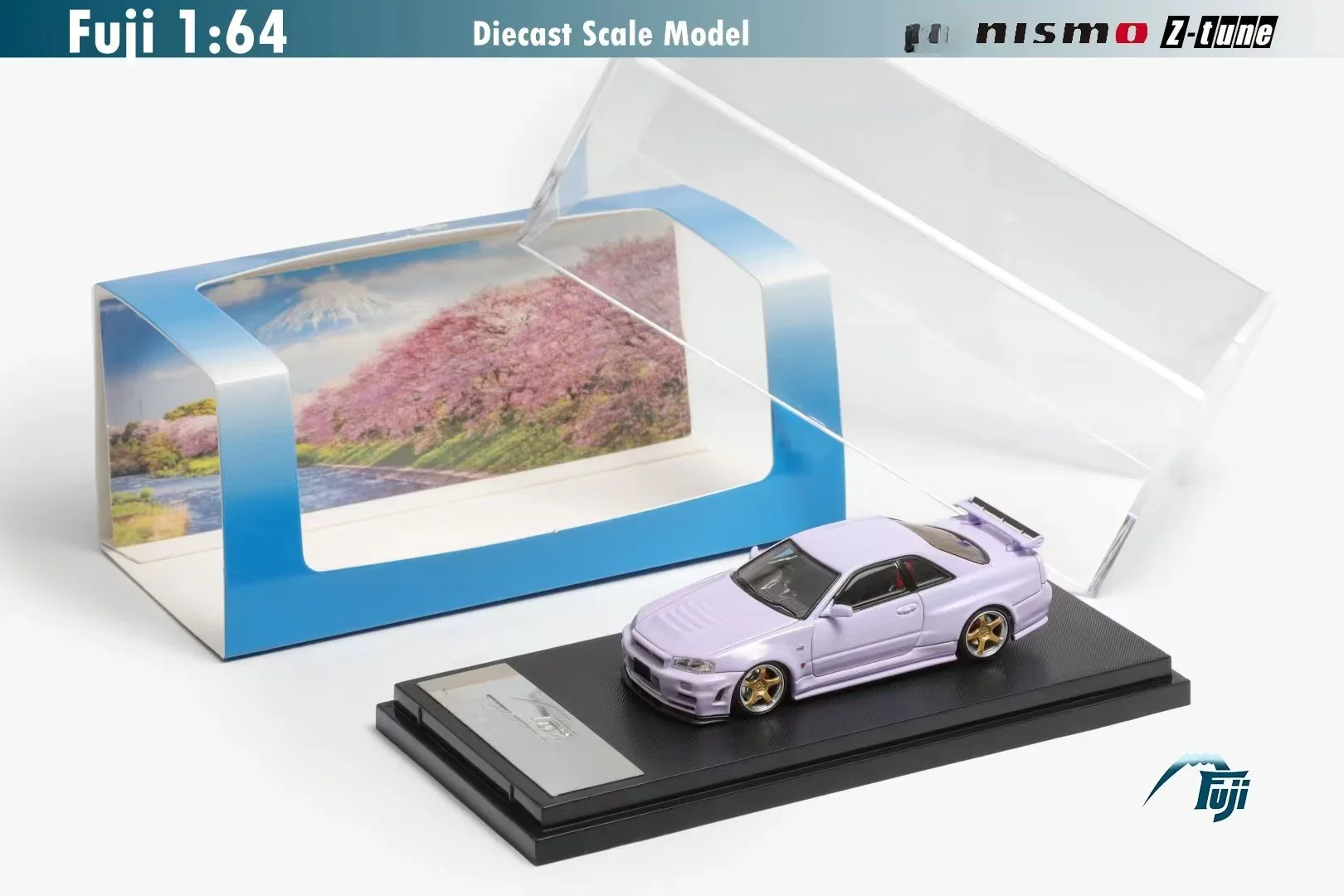 

Литая под давлением модель автомобиля FUJI 1:64 Skyline R34 Nismo Z-Tune Light Lavender