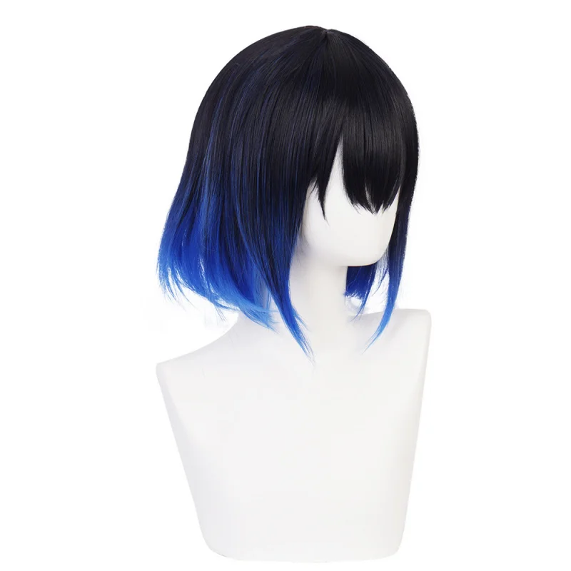 Wig Anime Demon Slayer Inosuke Hashibira Rambut Remaja Wig Cosplay Gradien Hitam Biru