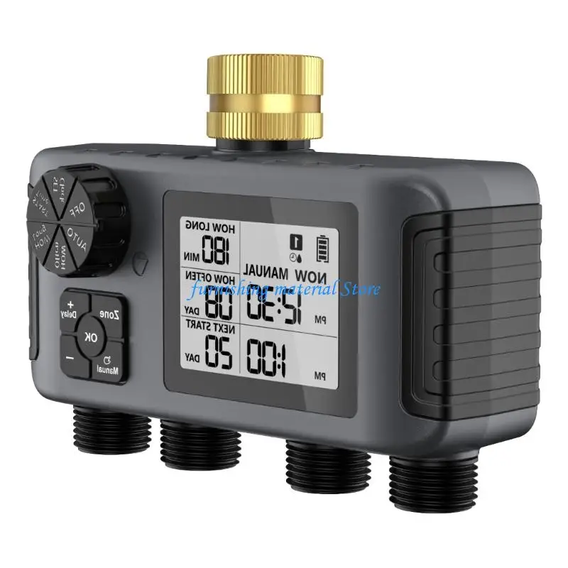

Y5GD Outdoor 4 Zone Automatic Sprinkler Timer Brass Faucet Controller Programmable Watering System IPX5 Waterproof For Lawn