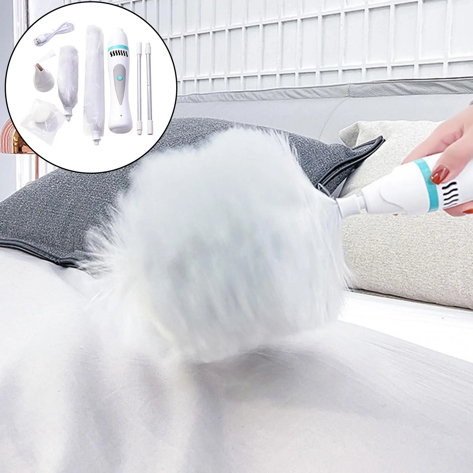 Multifunctional Electric Feather Duster Scrubber Cleaning Tool for Office Desktop Telescopic Extendable Rotate 360 ​​Degrees