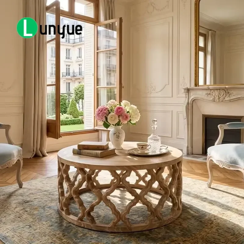 French Retro Handmade Recycled Elm Coffee Table Eco Friendly Durable Custom Living Room Furniture
