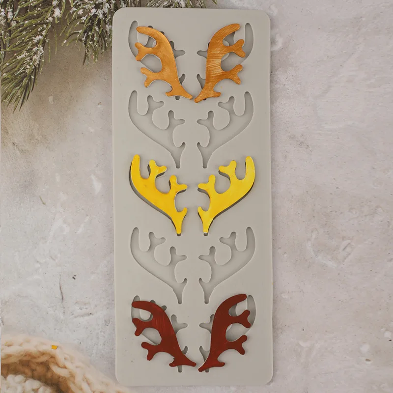 Silikonform mit Rentiergeweih und Weihnachtsmotiv, Kuchendekoration, Schokoladenform