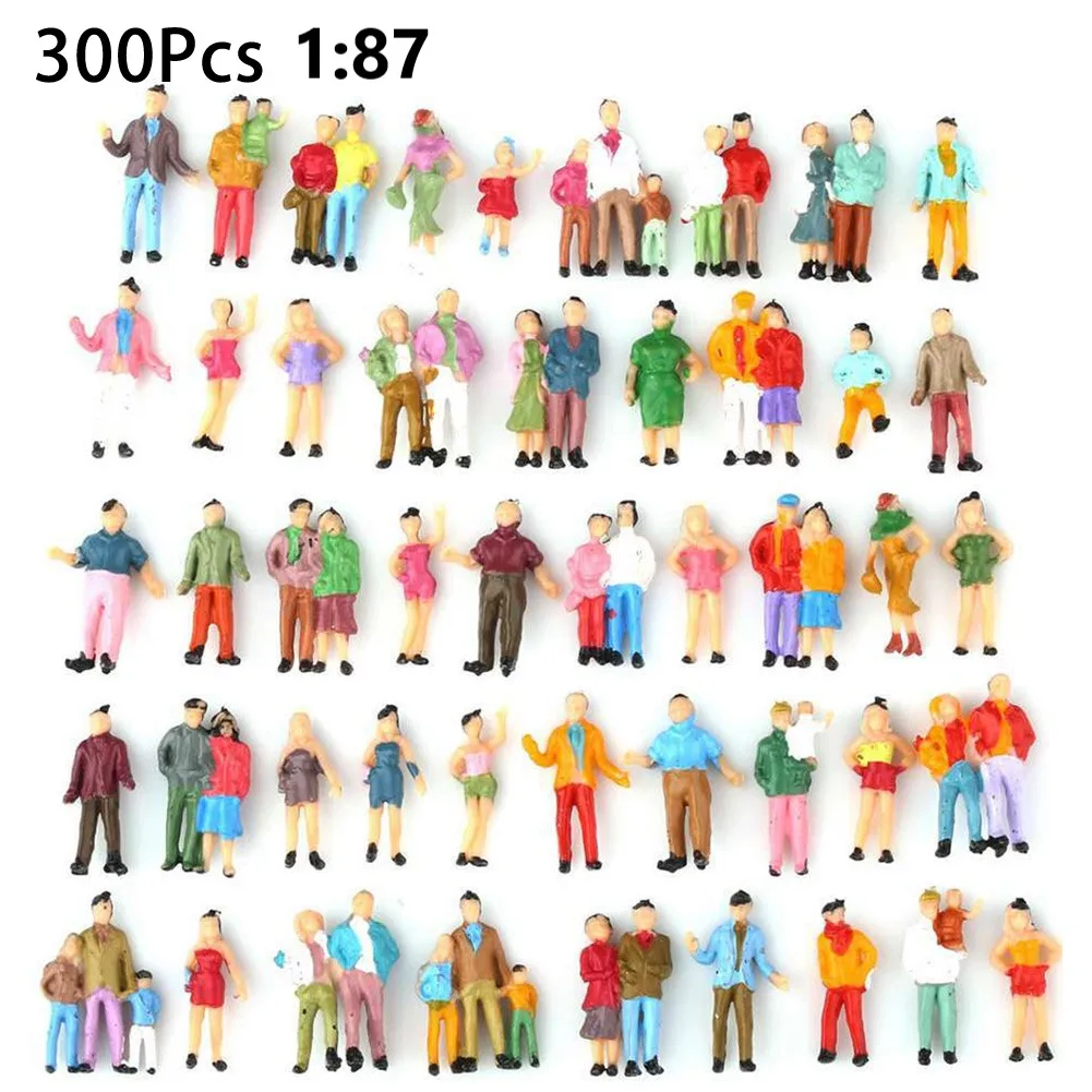 300Pcs Railway Train Layout 1:87 Painted Figures Passenger HO Scale Sitting People Painted Model Train Park Street Passenger