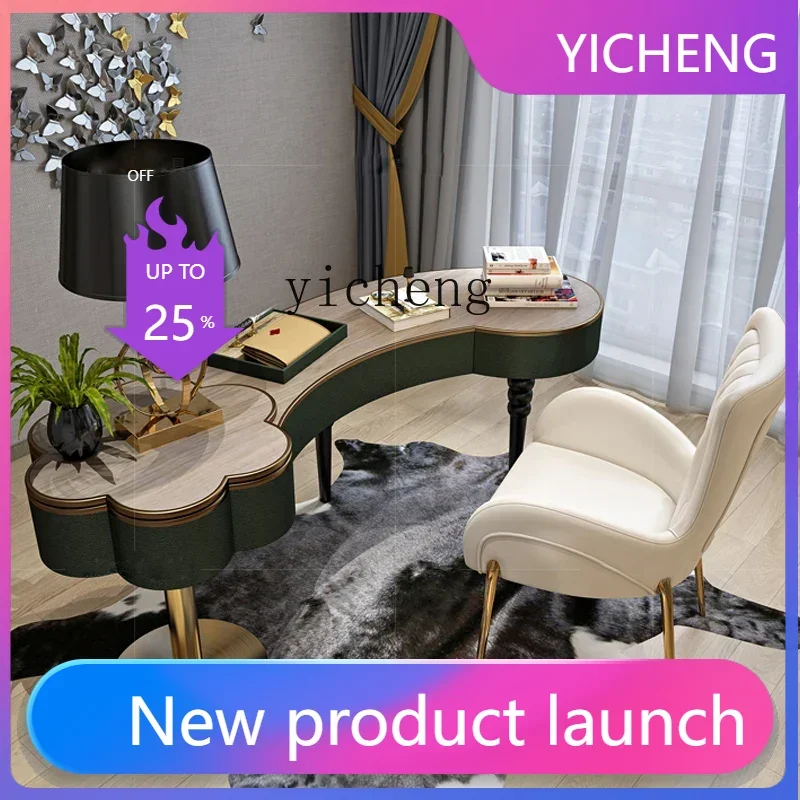 LYY Light Luxury Post-Modern Desk Chair Simple Desk Paint Study Stainless Steel Computer Desk