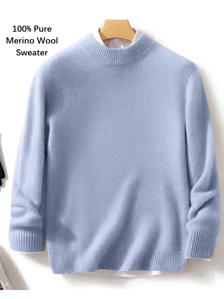 

Men's 100% Merino Wool Mock Neck Pullover Sweater Soft Warm Cashmere Knitwear Basic Solid Autumn Winter Top