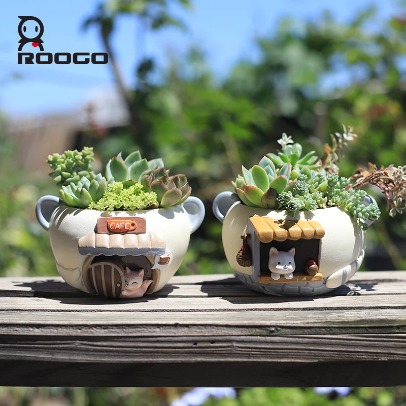 

Figurine Planter for Succulents Air Plants Resin Flower Pot Decorative Ornament Fairy Garden Cat Fox Figurines Tabletop Decor