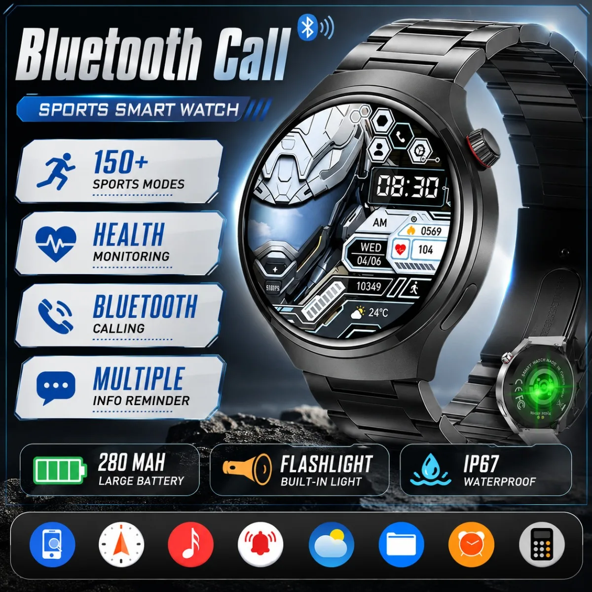 2026 Neue Smartwatch für Männer: Bluetooth-Anruf, Herzfrequenz-Alarm, 150+ Sportmodi, Schlafüberwachung, Kalorienverbrauch, Sprachassistent, Smartwatch