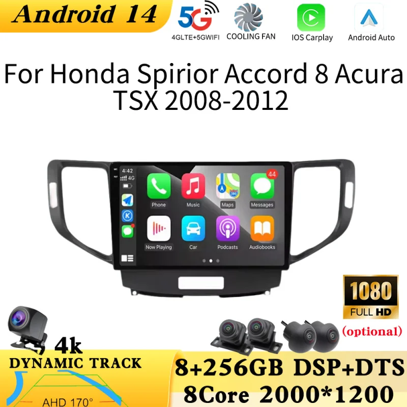 

Car Radio Android 14 For Honda Spirior Accord 8 Acura TSX 2008 2009 2010 2010 2011 2012 Multimedia Video Player GPS Ships 4G Car