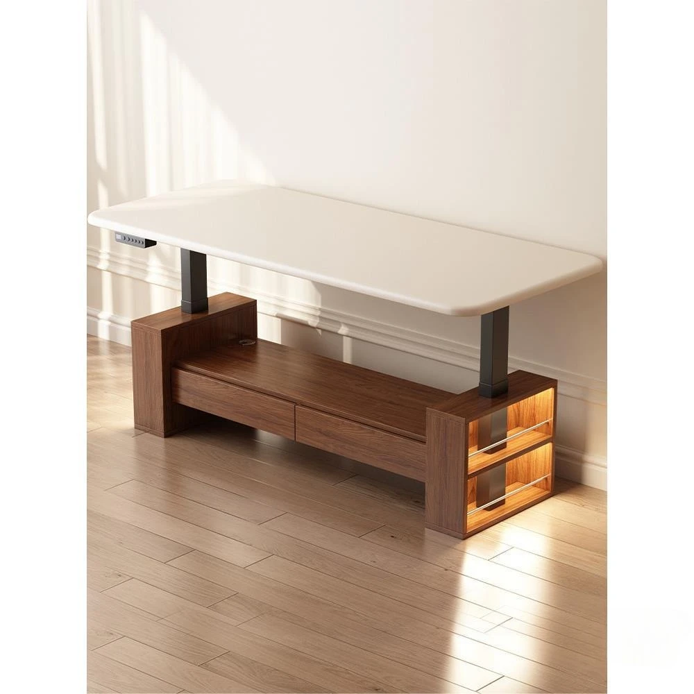 Solid wood lift coffee table, household folding mobile, multi-functional dining table, desk