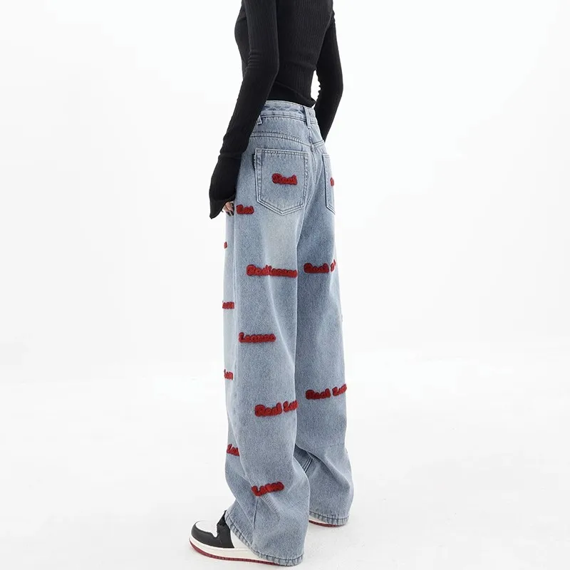 WCFCX STUDIO Harajuku Jeans For Woman High Waist Wide Leg Denim Clothing Streetwear Vintage Fashion Harajuku Straight Pants