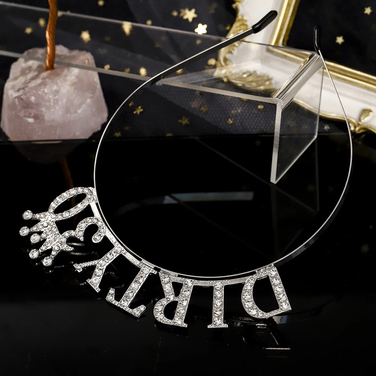 Glänzendes Strass-Stirnband mit englischen Buchstaben „Alles Gute zum Geburtstag“ für Frauen, Zinklegierungsmaterial, Party-Schmuck, beliebtes Haar-Accessoire – Detail 23