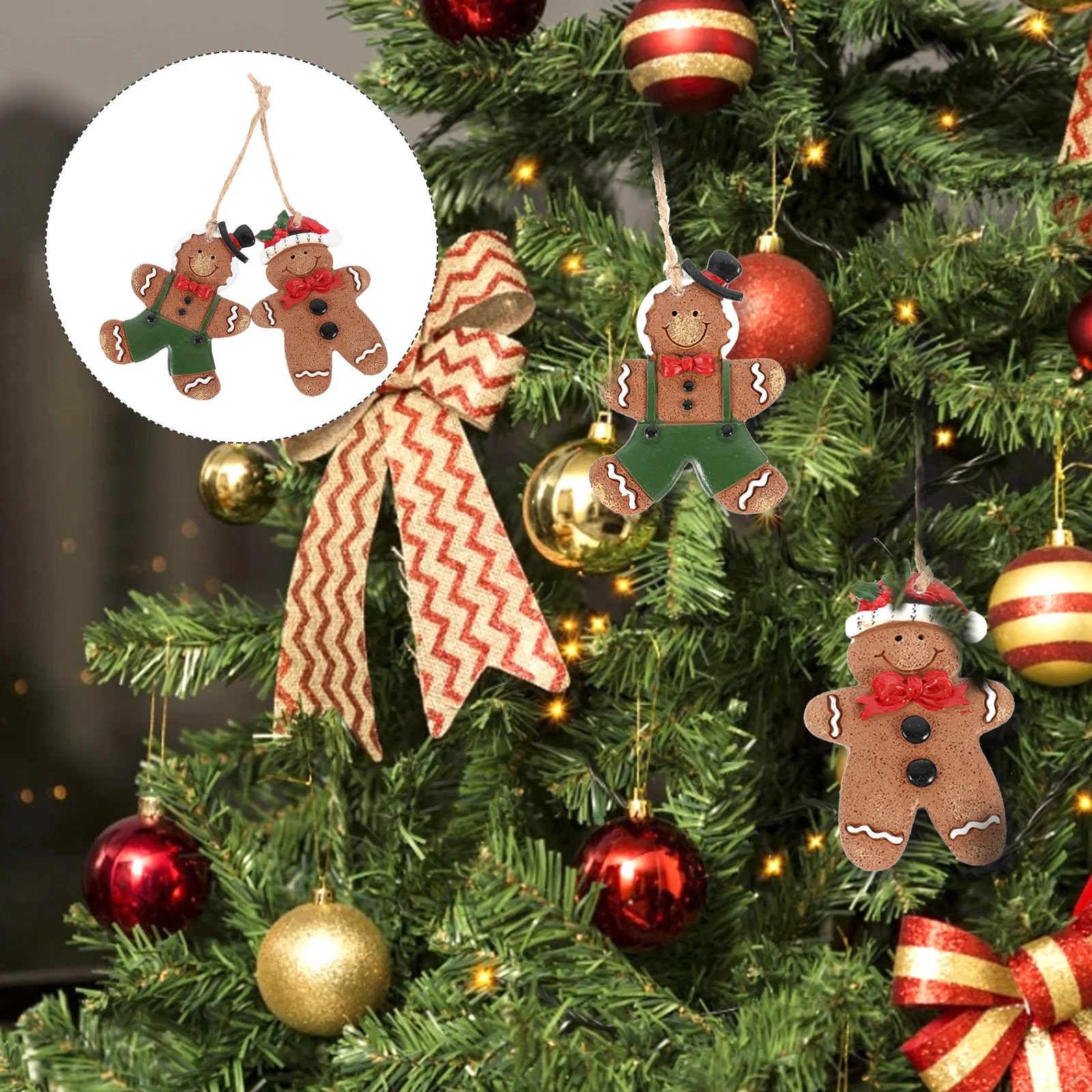 

2Pcs Gingerbread Man Pendant Charms Christmas Hanging Tree Decor Holiday Pendant Home Party Hanging Decorations