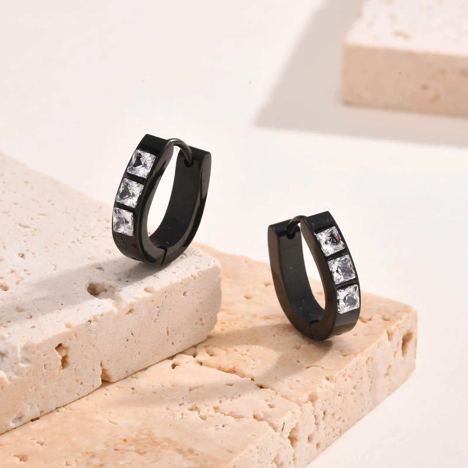 Black Hoop Earrings for Men Boy,AAA Cubic Zirconia Stone Huggie Hoop,Exquisite Stylish Jewelry Gifts for Him