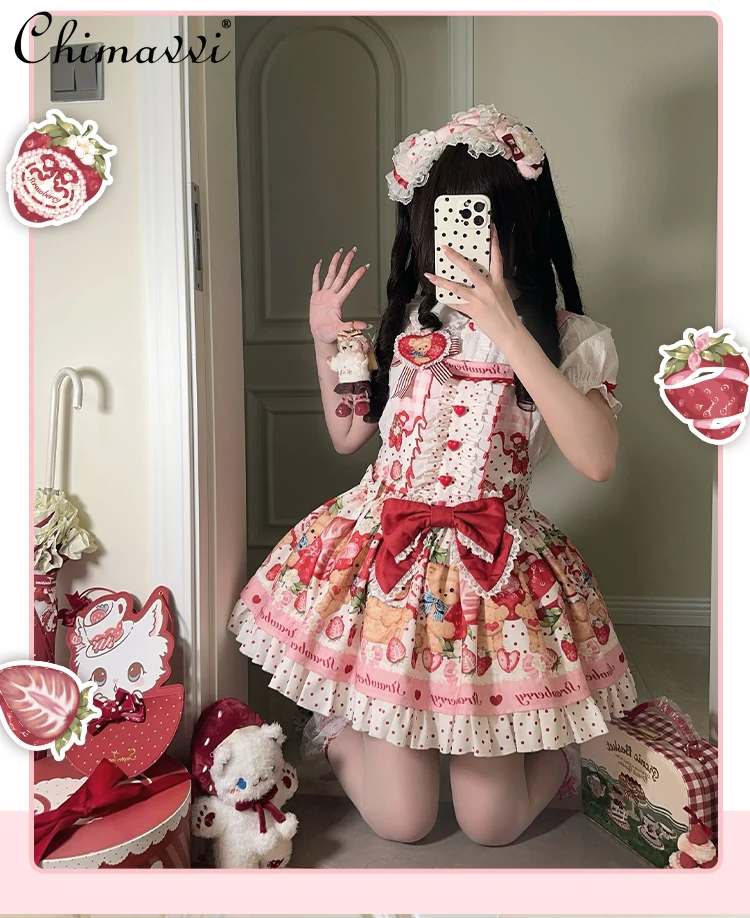 

Original Design Lolita Cute Cartoon Strap Dress Princess Sweet Girly Ladies Short Lo Dress and Shirt 2025 Summer Clothes New