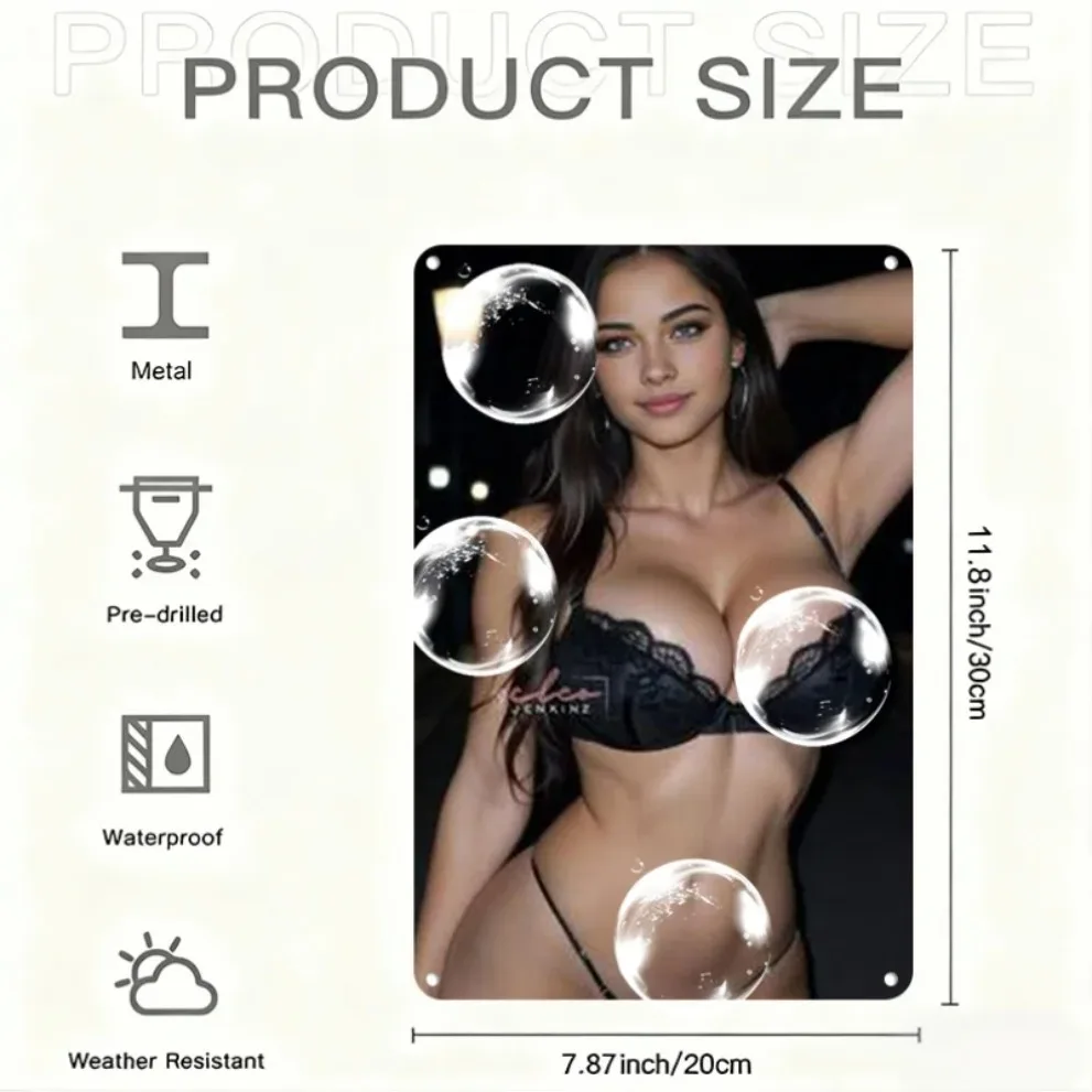 "Black Lingerie Night Female" 2D Retro Metal Wall Art Sign, Vintage Iron Plaque 8x12 Inch view 6