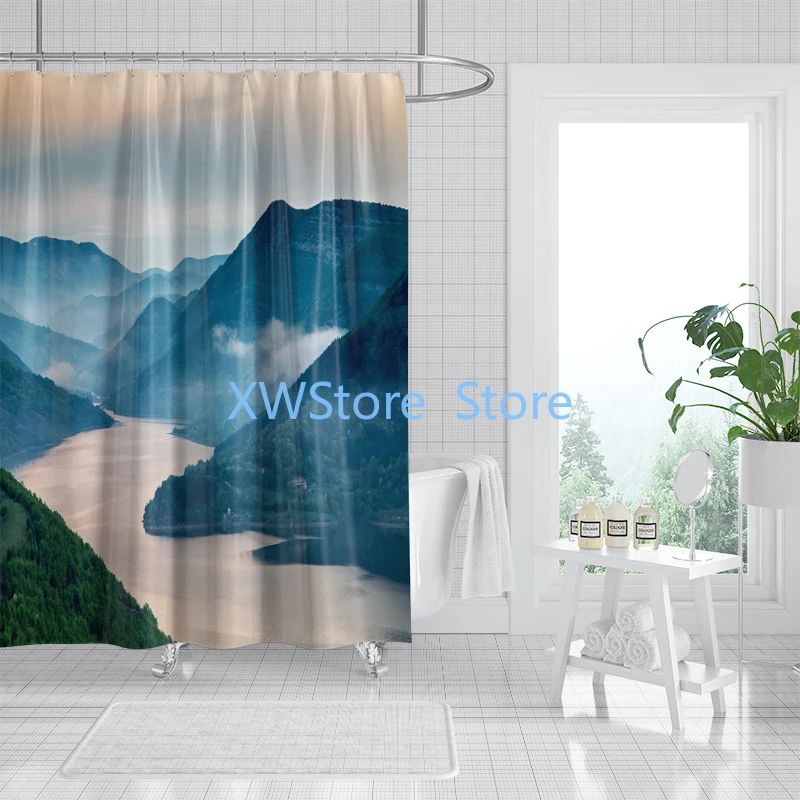 

Magnificent Mountain and River Scenery Magnificent Natural Landscape Shower Curtain