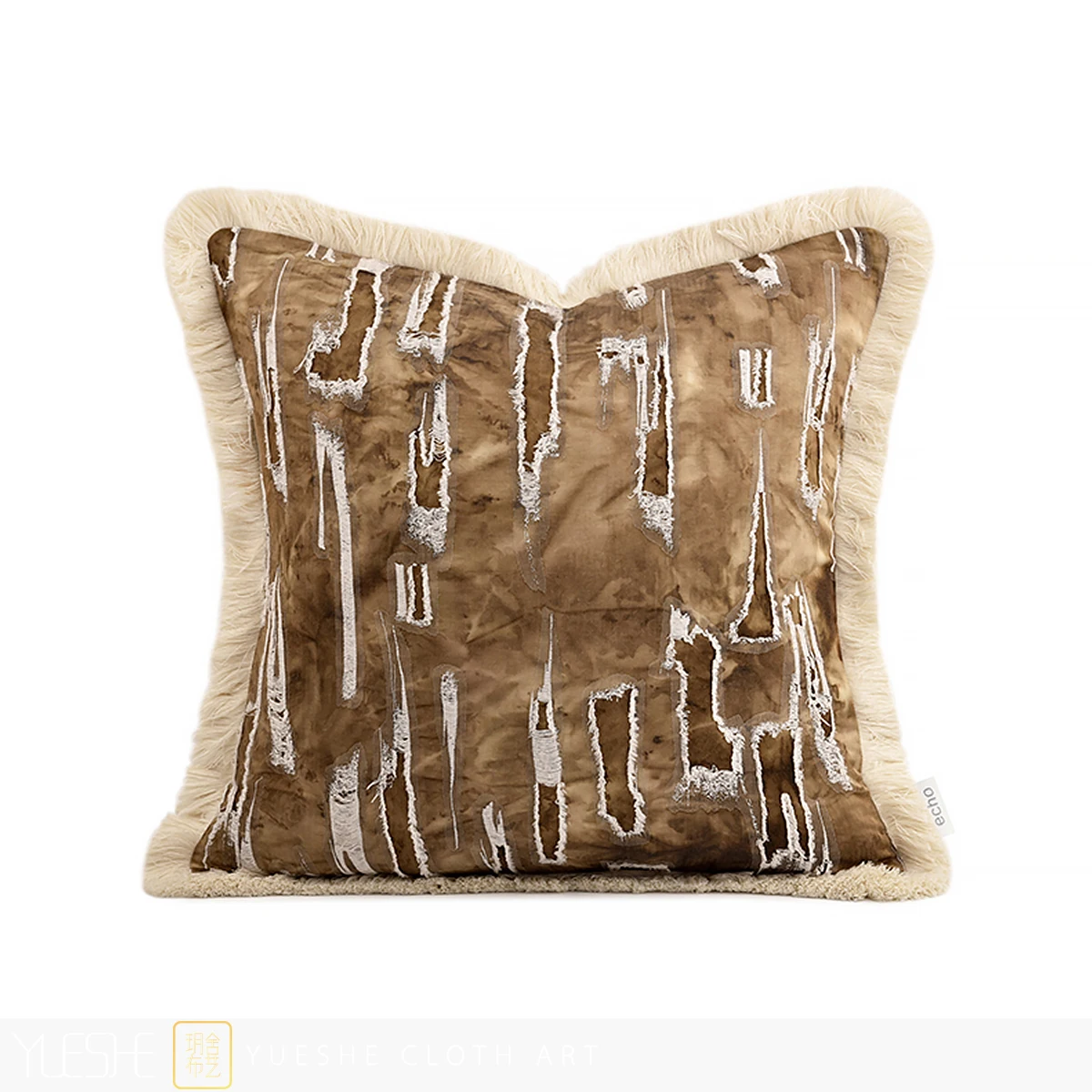 Model room homestay khaki rice coffee color wabi sabi wind cotton linen fringe sofa living room pillow bed cushion