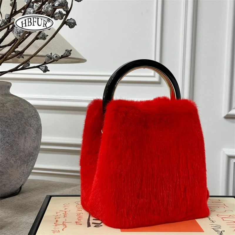 Handbags for Women 2024 New Mink Fur Bag Luxury Designer Brand Fur Bags Ladies Shoulder Bag Evening Clutch Chic Women's Bag
