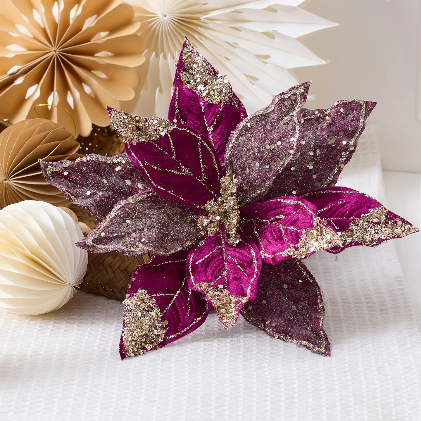 

28cm High-grade Velvet Christmas Flowers Special Dyeing Stereotypes Simulation Flowers Holiday Wedding Decoration Scene Props