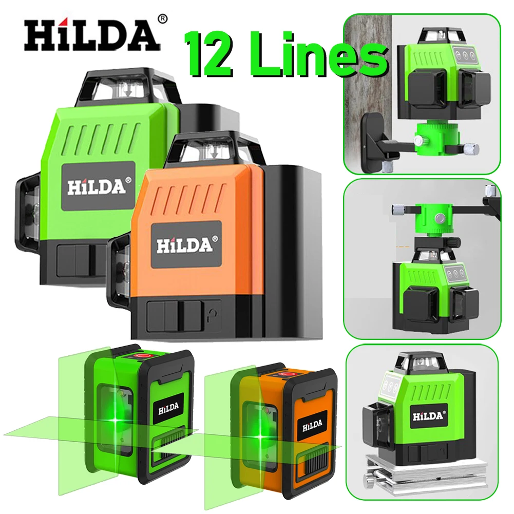 HILDA Laser Level Mini 12 Lines 3D Self-Leveling 360 Horizontal And Vertical Cross Super Powerful Green Portable Laser Beam Line