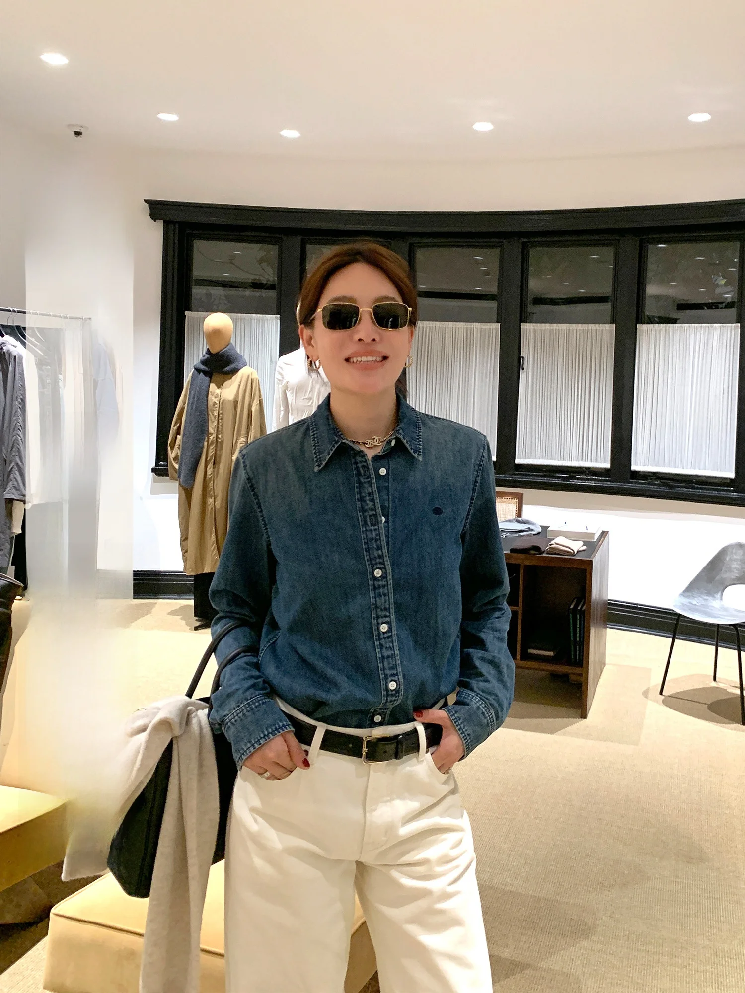 

Retro Denim Casual Long Sve Blue irt Women's Loose Fit Comfortable Breathable Cotton irt Autumn New Sle Yangle