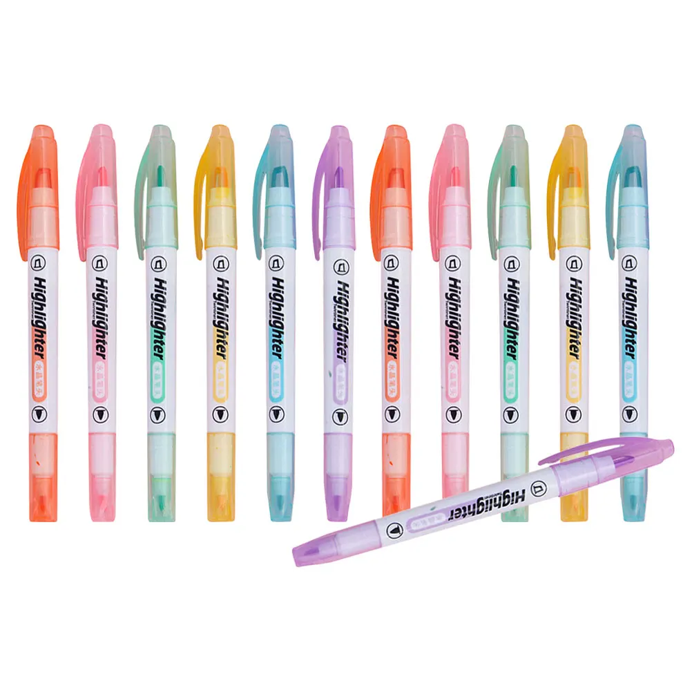 

12PCS Double School Supplies College Highlighters Bulk Markers Smooth Quick Drying No Bleed School Supplies Office Accessories