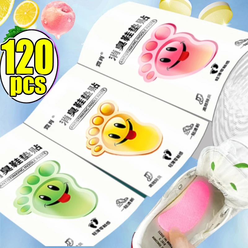 12/120pcs Shoes Deodorant Stickers for Sneaker Smell Fresh Summer Lemon Antibacterial Men Antiperspirant Foot Care Pastes Insole