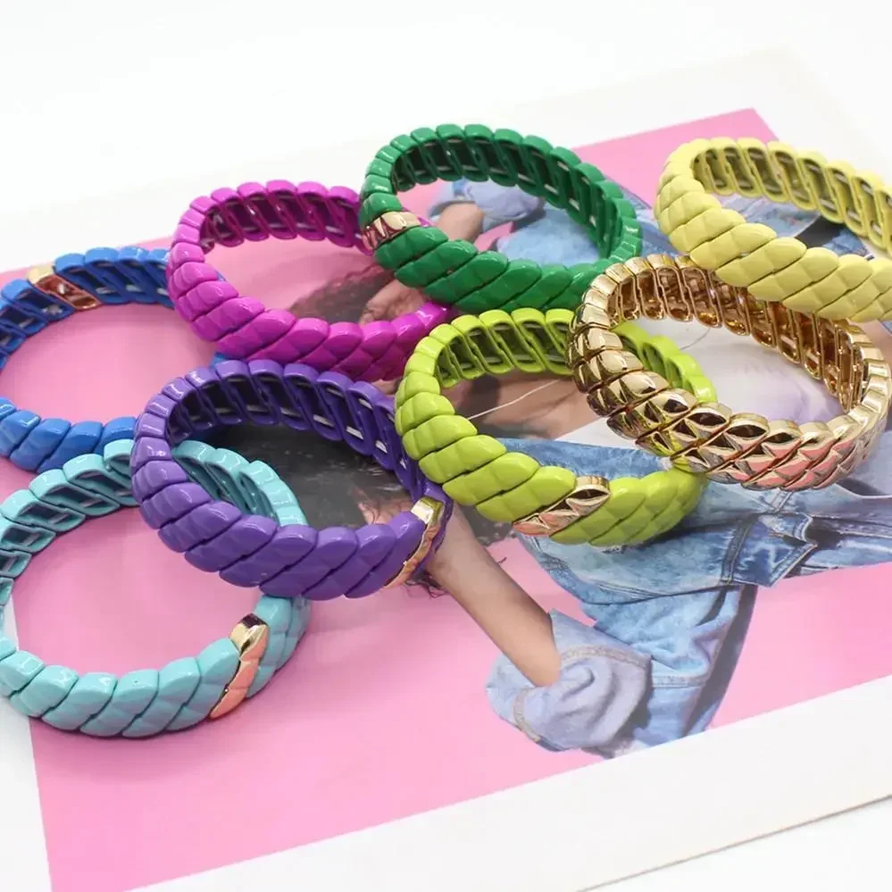 Geometric Irregular Shape Multicolor Plant Peanut Enamel Bead Bracelet Dopamine Girls Elastic Bracelet Accessories