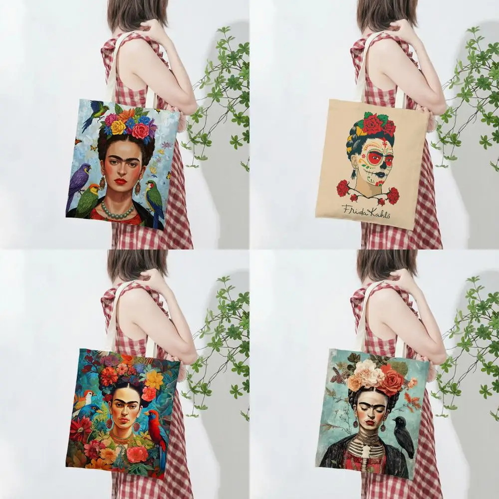 Artist Art Frida Kahlo Storage Bags Lightweight Printed Canvas Bag Portable Daily Shopping Shoulder Bag