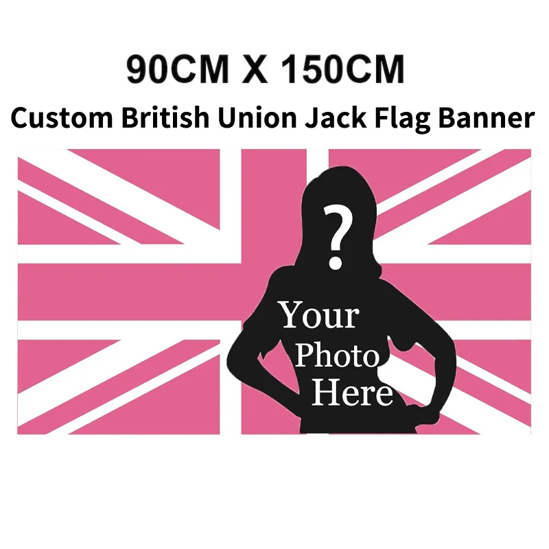 1pc Custom Pink UK Flag 3x5 FT - Personalized British Union Jack Banner with Photo, Ideal for Outdoor Indoor Festival Home Decor