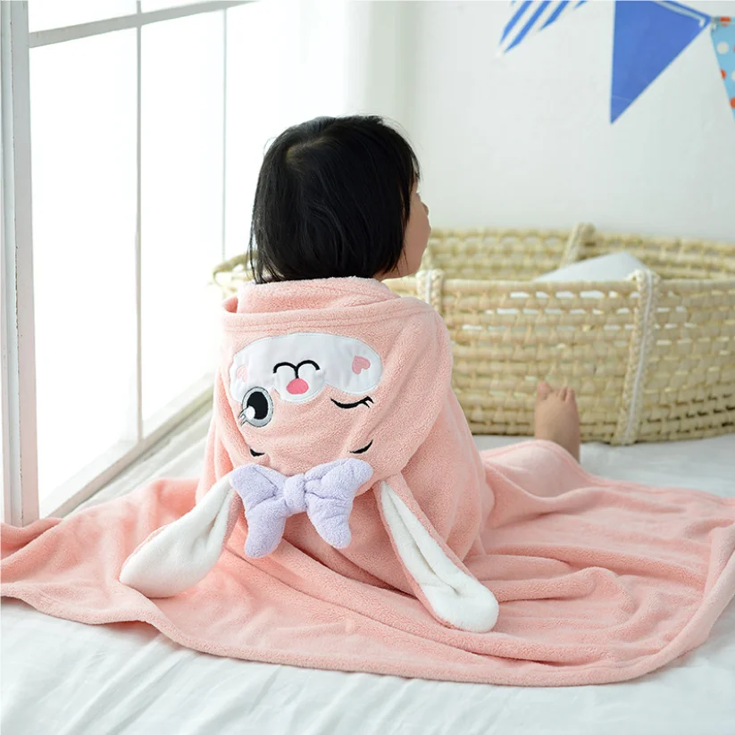 Coral fleece cartoon children's hooded bath towel baby shower absorbent cloak baby cute and wearable big cloak