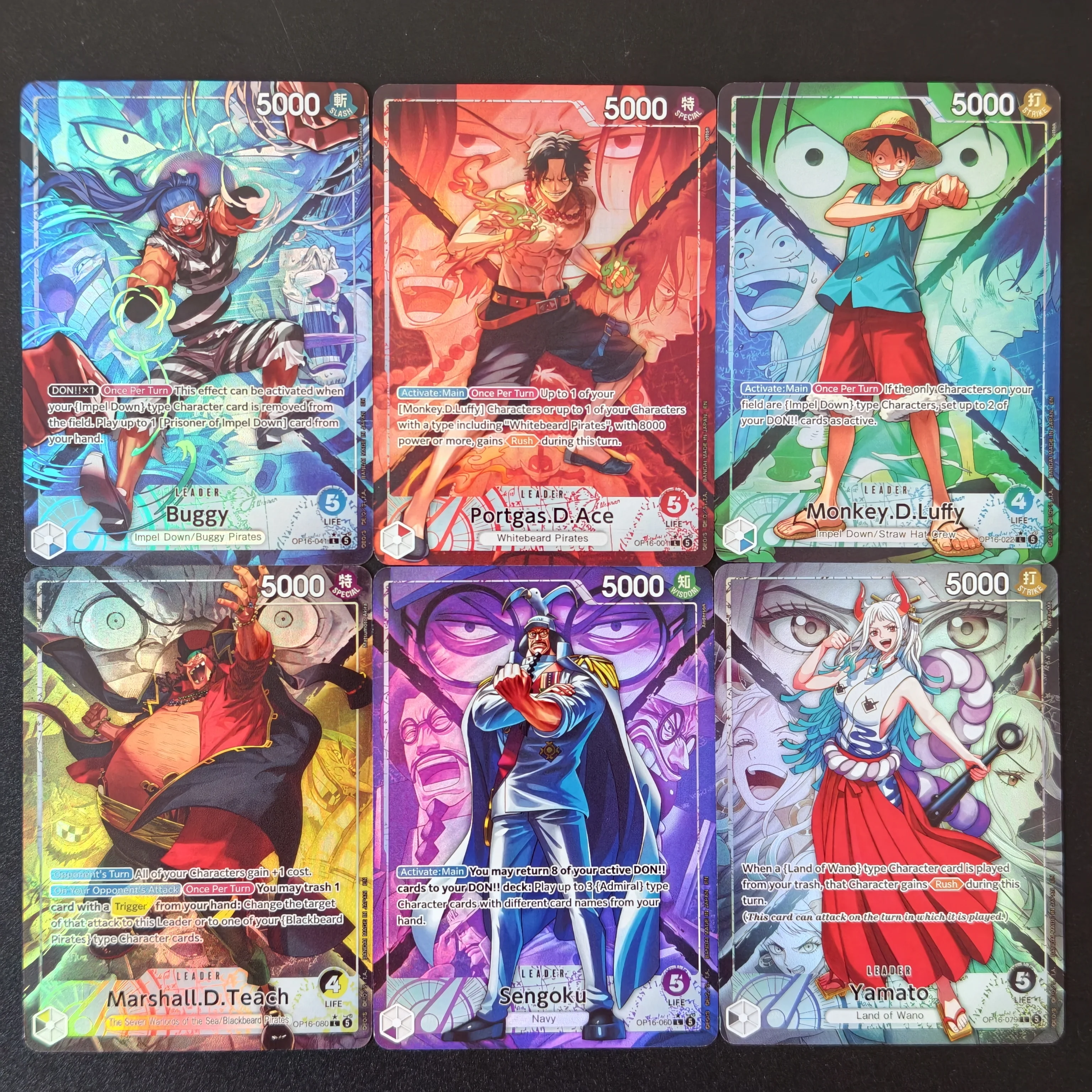 Proxy OPCG One Piece Cards OP16 Buggy Ace Luffy Blackbeard Sengoku Yamato The Time of Battle Holo Flash Collectible Cards