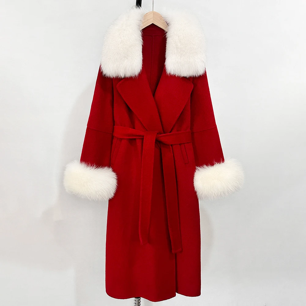 OFYBUY Modischer Warmer Wollmantel mit Echtfuchspelzkragen, Neue Herbst-Winter-Langkleidung für Damen, Eleganter Wollmantel mit Gürtel für Frauen – Detail 21