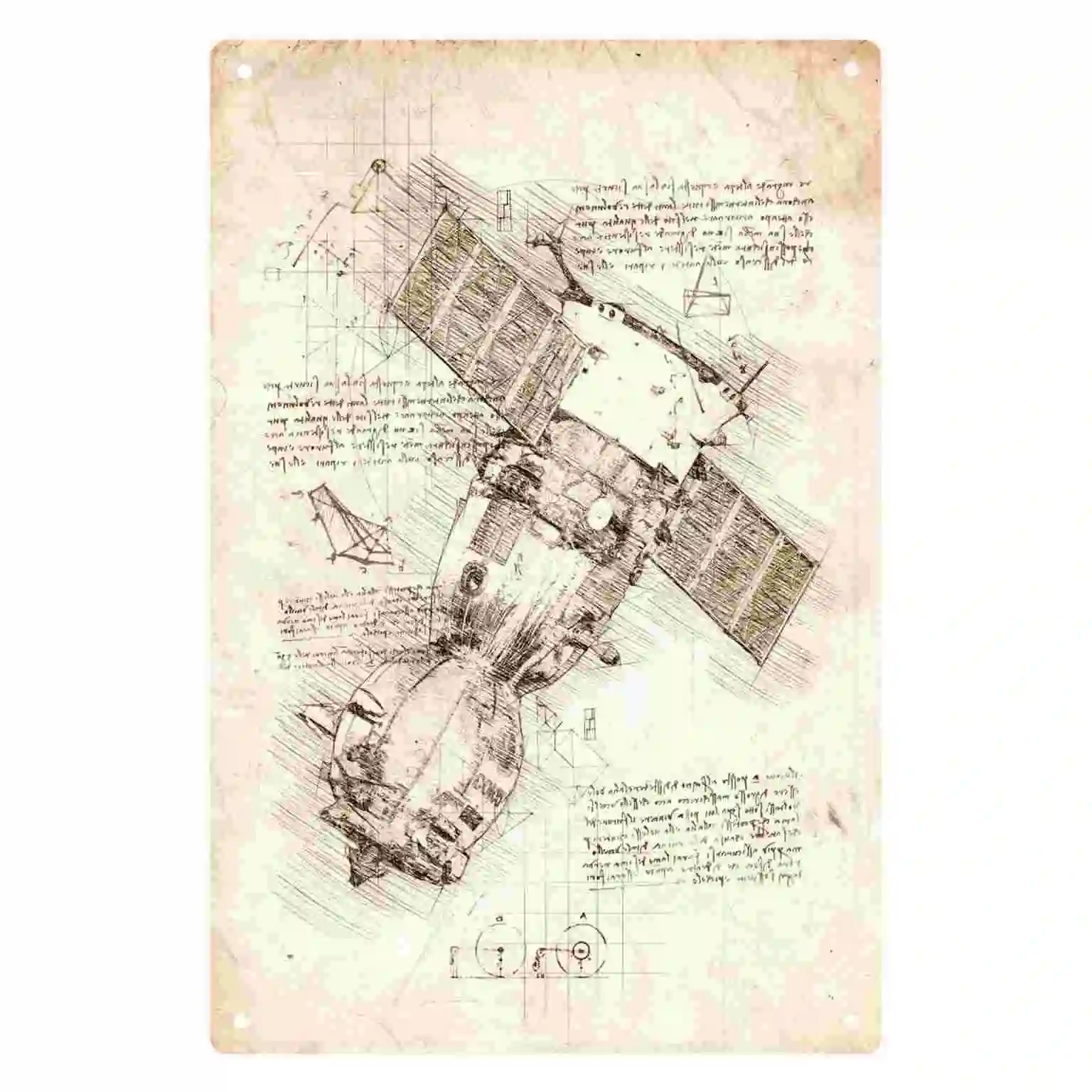 2D FLAT 1pc Vintage Spacecraft Blueprint Wall Art Decoration for Home Office Bedroom Study And Garage