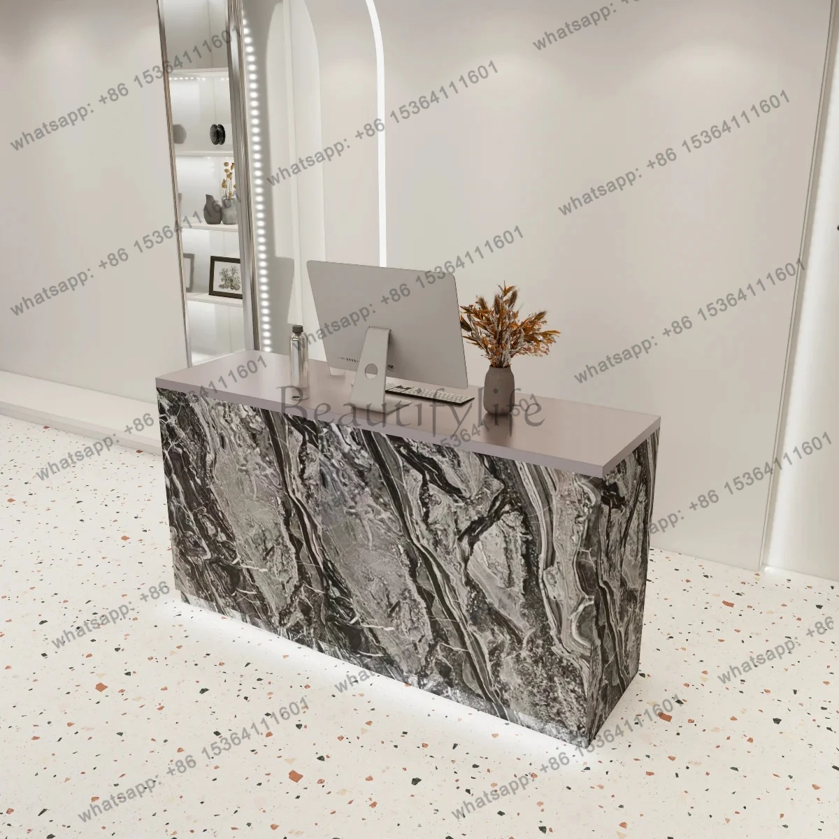

jj4 Simple Modern Beauty Stainless Steel Front Desk Hair Salon Cashier Desk Reception Desk