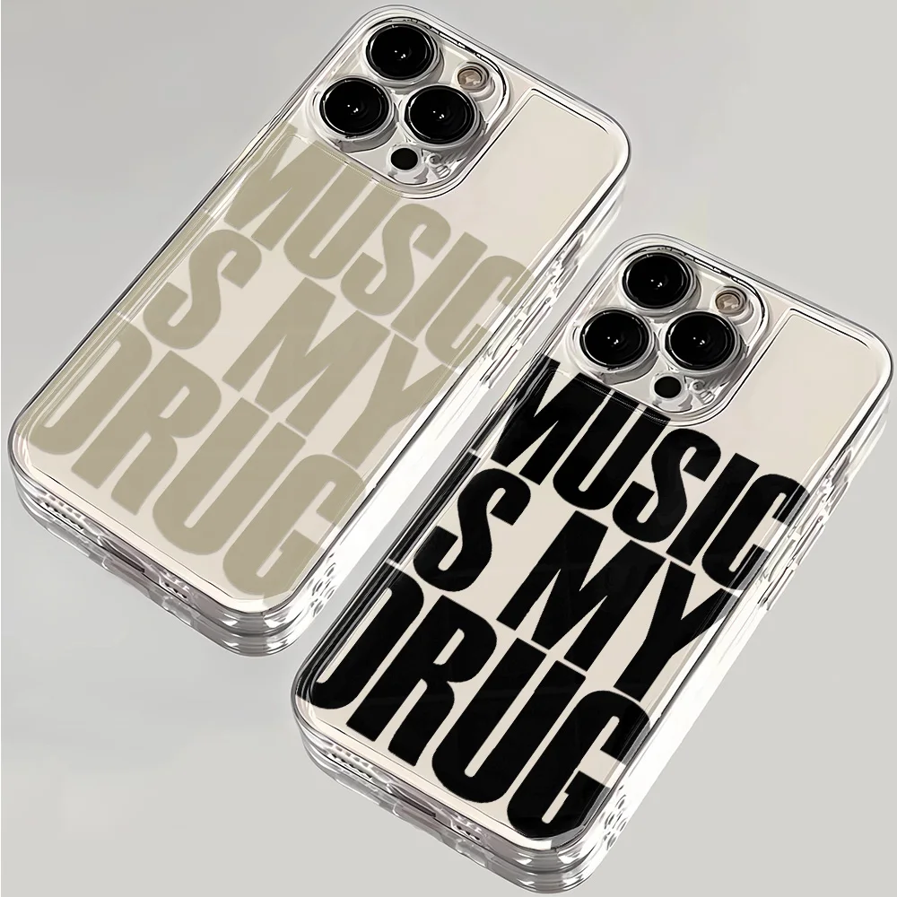 

Music Is My Drug Phone Case For iPhone 17 16 15 11 12 14 13 Pro Max Mini X XS XR 7 Plus 16E Shockproof Transparent Cover Fundas