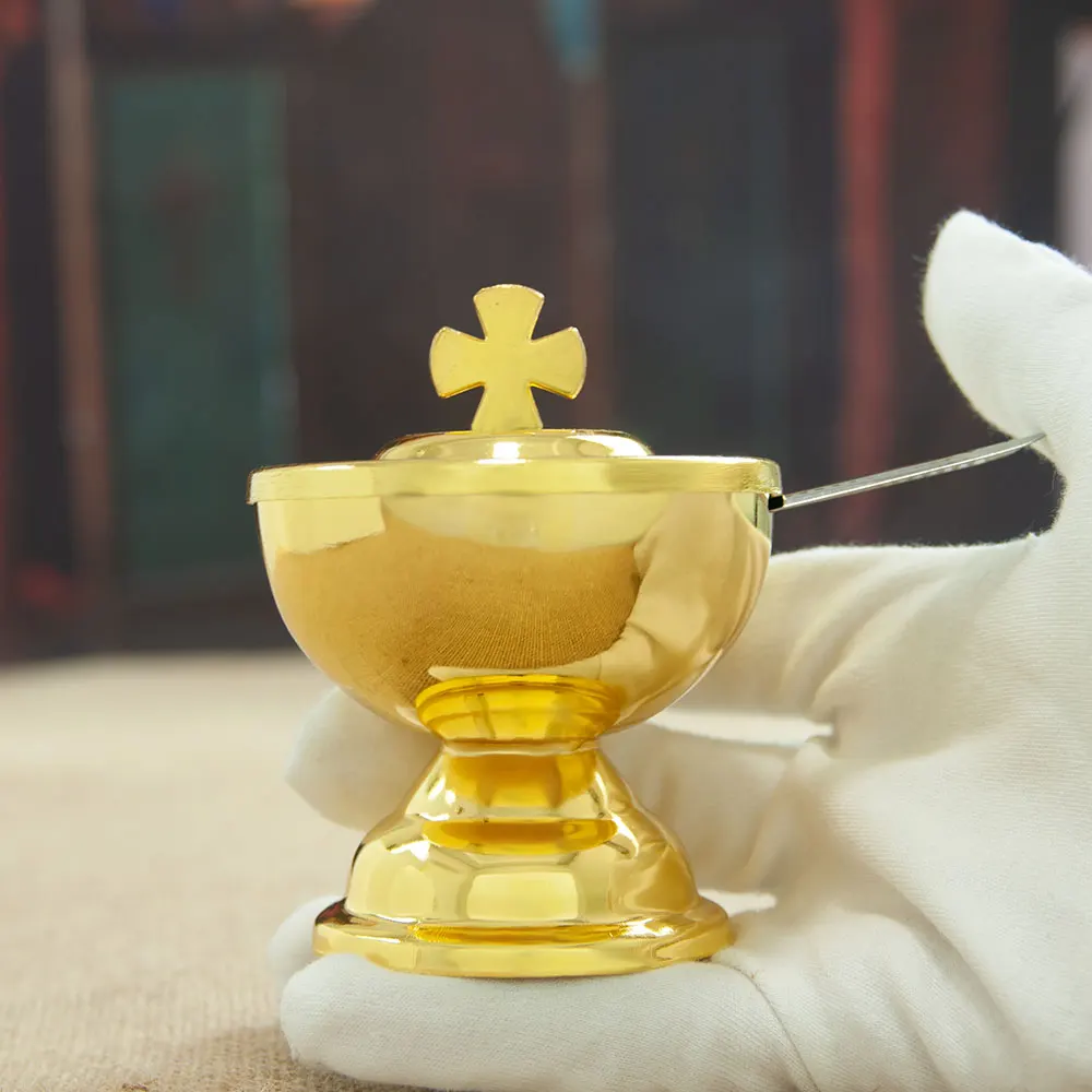 كأس التواصل الكأس المقدسة مع ملعقة سبائك الزنك تصميم الصليب الذهبي لوازم الكنيسة الشامل للاحتفالات الدينية القربان المقدس