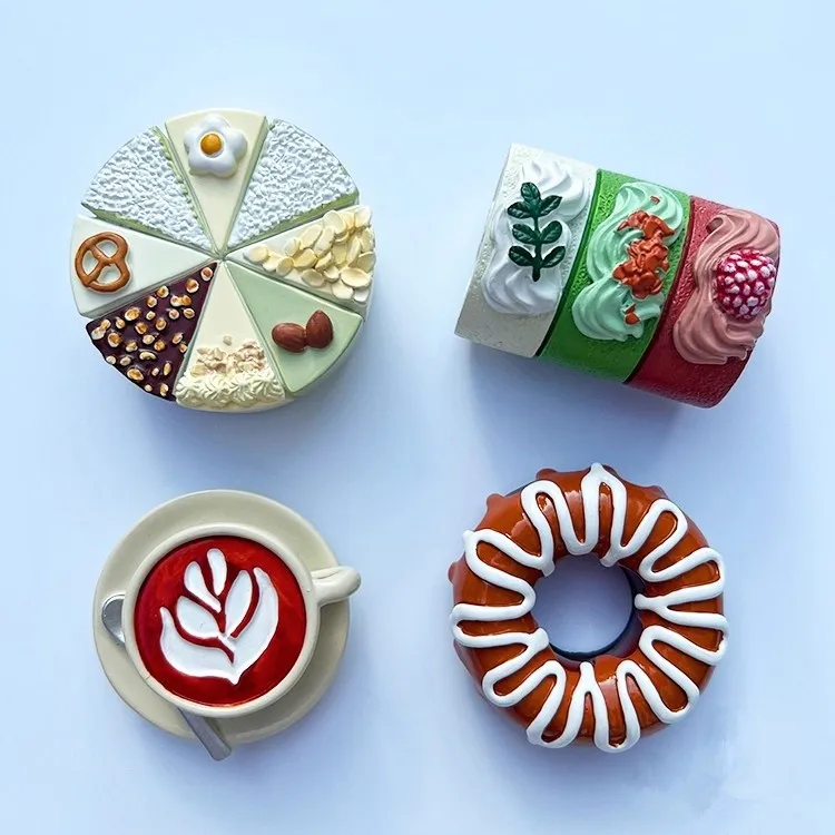 Swiss Roll Mousse Cake Latte Coffee Hand-painted 3D Fridge Magnets Souvenirs Refrigerator Magnetic Stickers Gift
