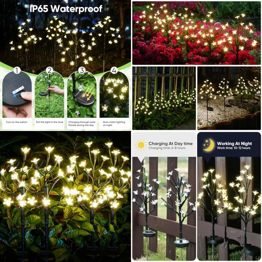 

Solar Garden Lights Outdoor, Solar Lights Outdoor Decorative Waterproof for Outside 8Pack, 160Led Solar Flowers Garden Decor, Y